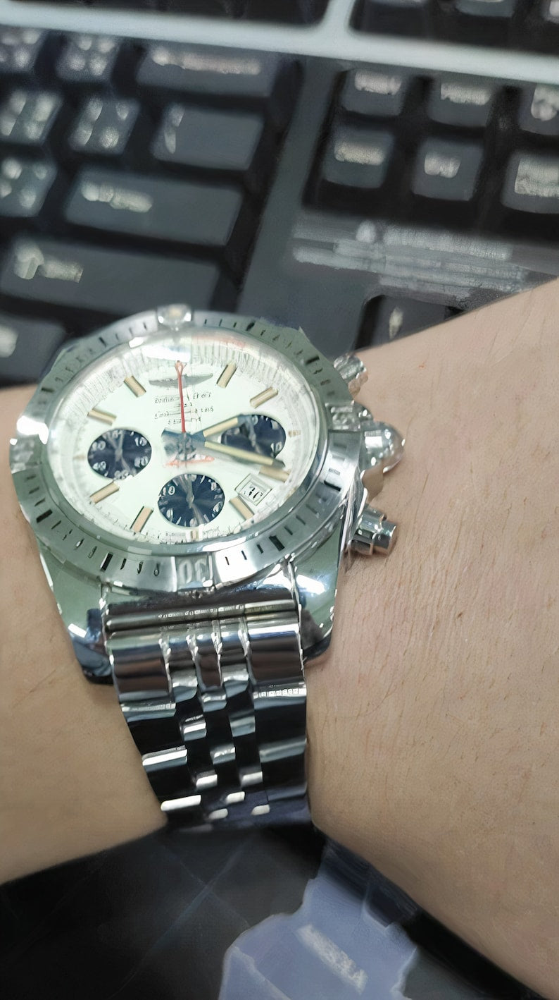 18mm Band For Breitling Chronomat Crosswind 316L Stainless Steel Jubilee Strap Bracelet With Steel Deployment Buckle For Breitl