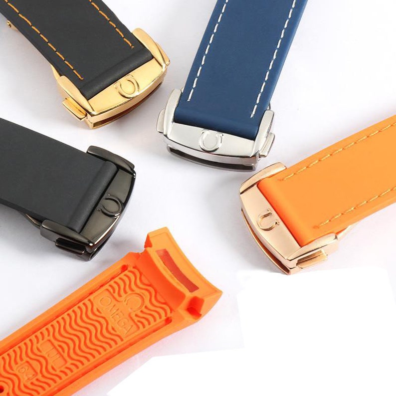 20MM 22MM For OMEGA Seamaster Planet Ocean 232 007 Watches Silicone black blue orange and red Rubber Strap band with folding silver clasp