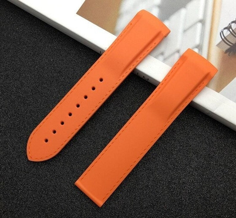 20MM 22MM For OMEGA Seamaster Planet Ocean 232 007 Watches Silicone black blue orange and red Rubber Strap band with folding silver clasp