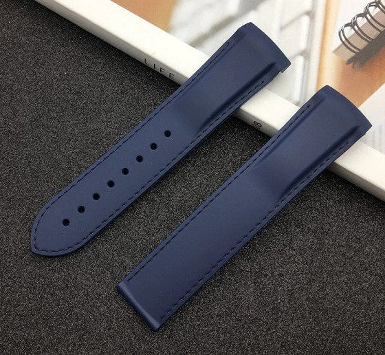19MM 21MM For OMEGA Seamaster Planet Ocean, 007 Watches Silicone black blue orange and red Rubber Strap band with folding silver clasp