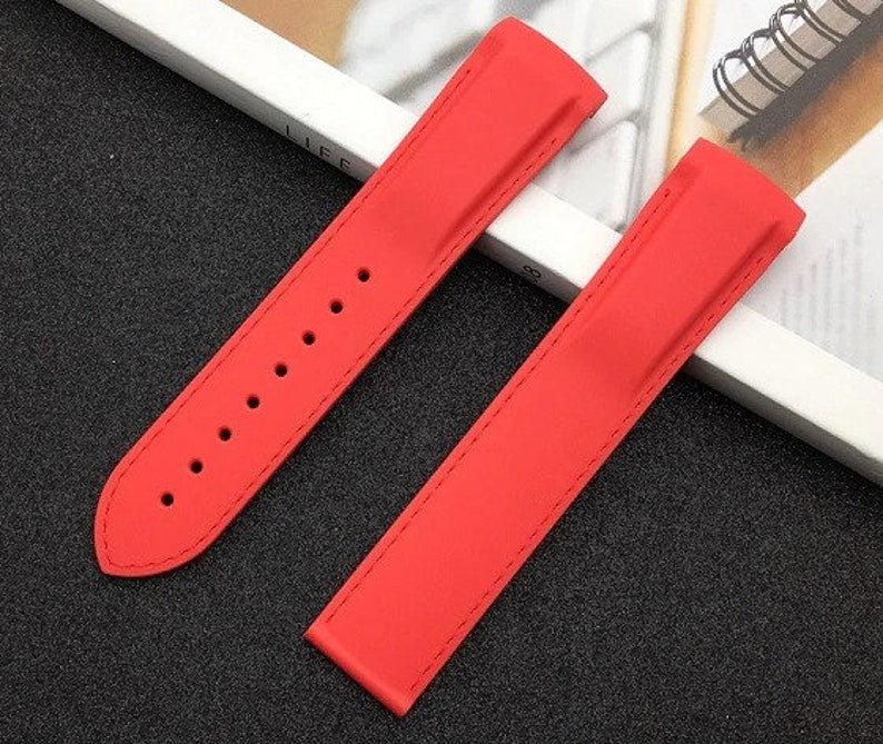 20MM 22MM For OMEGA Seamaster Planet Ocean 232 007 Watches Silicone black blue orange and red Rubber Strap band with folding silver clasp