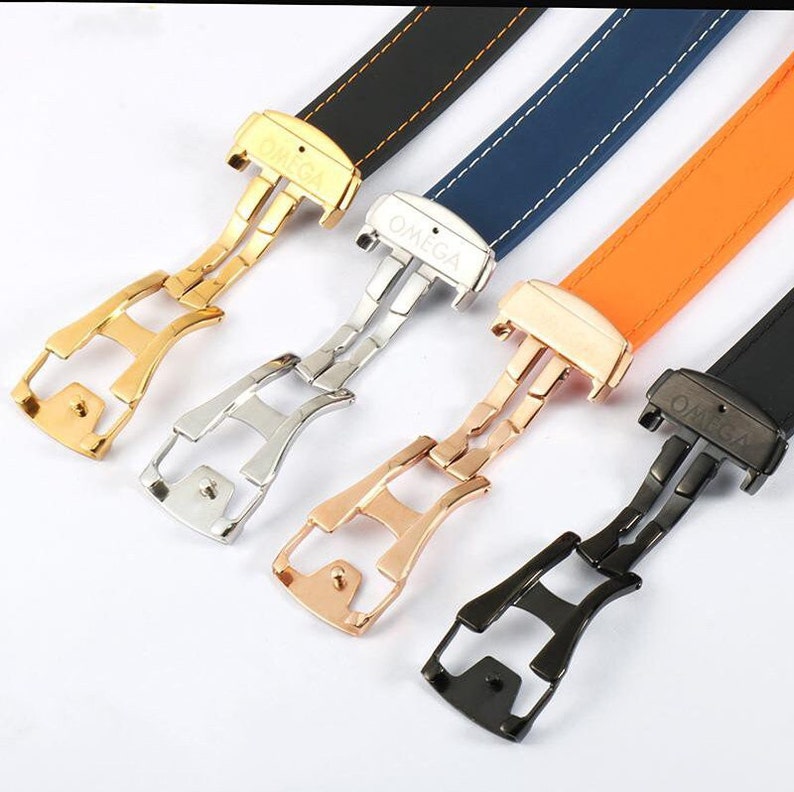 20MM 22MM For OMEGA Seamaster Planet Ocean 232 007 Watches Silicone black blue orange and red Rubber Strap band with folding silver clasp