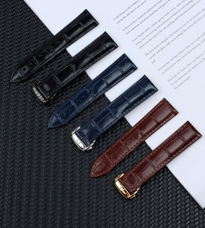 18mm Omega Brown / Black Genuine Leather Bracelet Watch Band For Omega Seamaster Speedmaster 300 Ocean Planet Deployment Clasp Watch Buckle