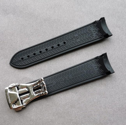 Black 22mm Omega Rubber Strap for Omega Speedmaster and Seamaster Watch Band