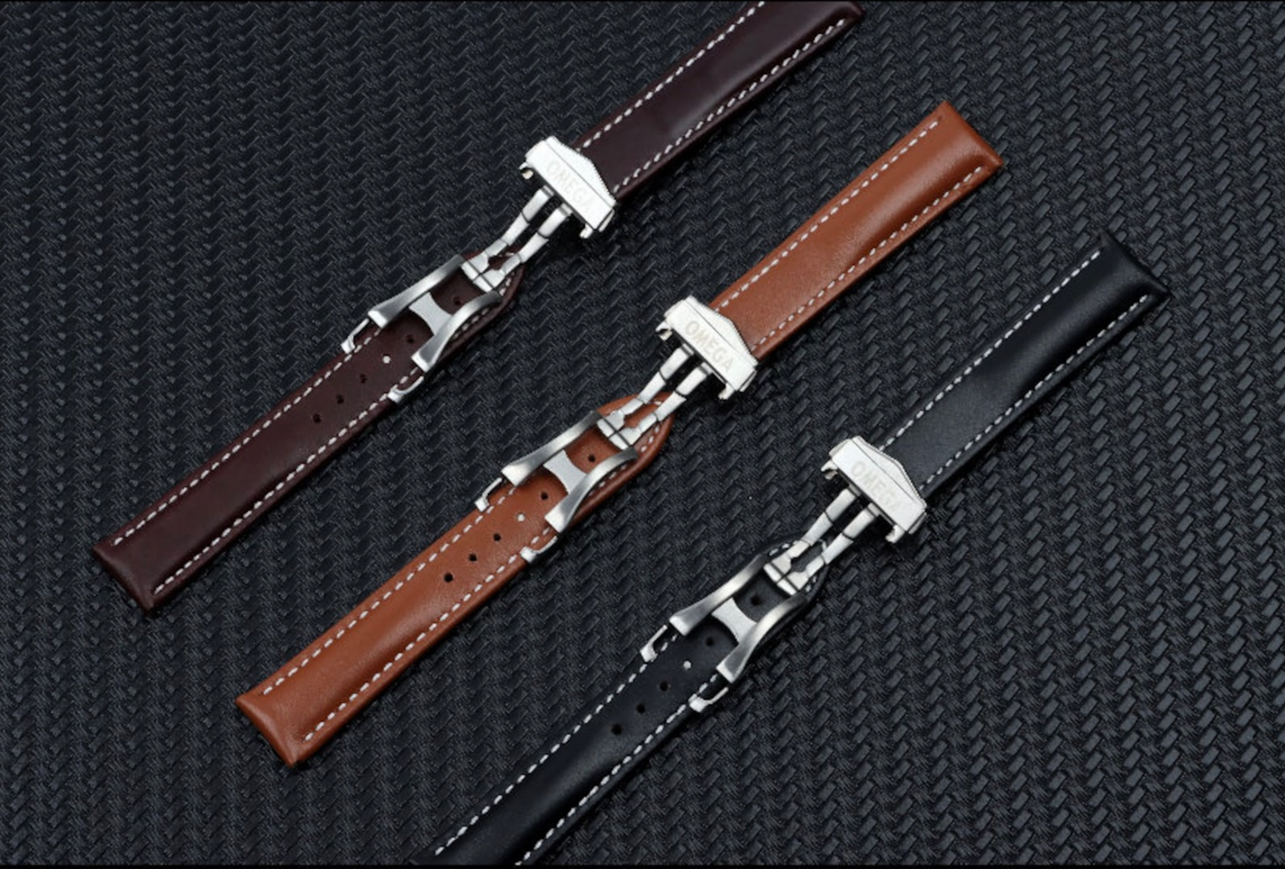 20mm Leather For Omega Strap/Bracelet Seamaster 300 AT150 AQUA TERRA 150 Brown Black Leather Omega 20mm Strap band with Deployment Clasp