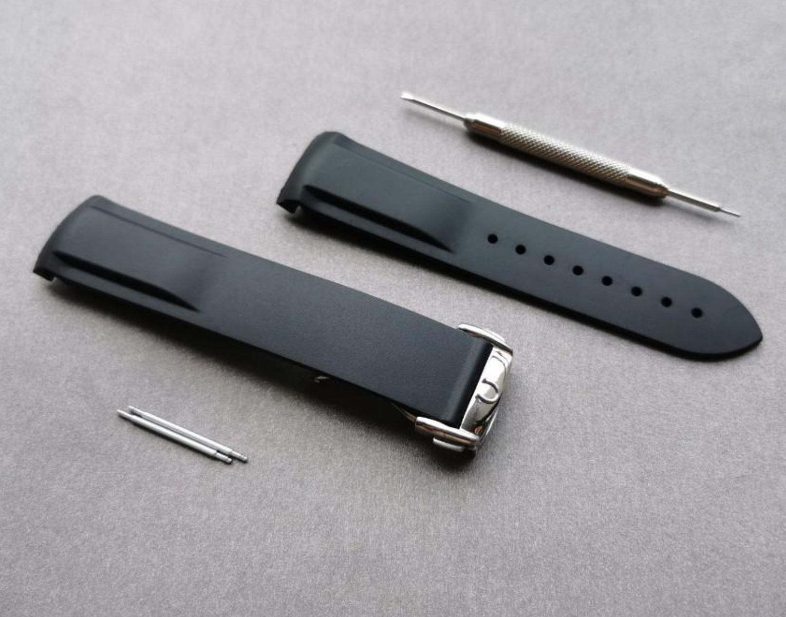 Black Omega Rubber Band 20mm and 22mm with Omega Foldover Clasp