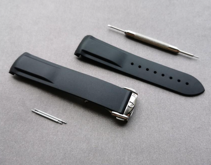 Black Omega Rubber Band 20mm and 22mm with Omega Foldover Clasp