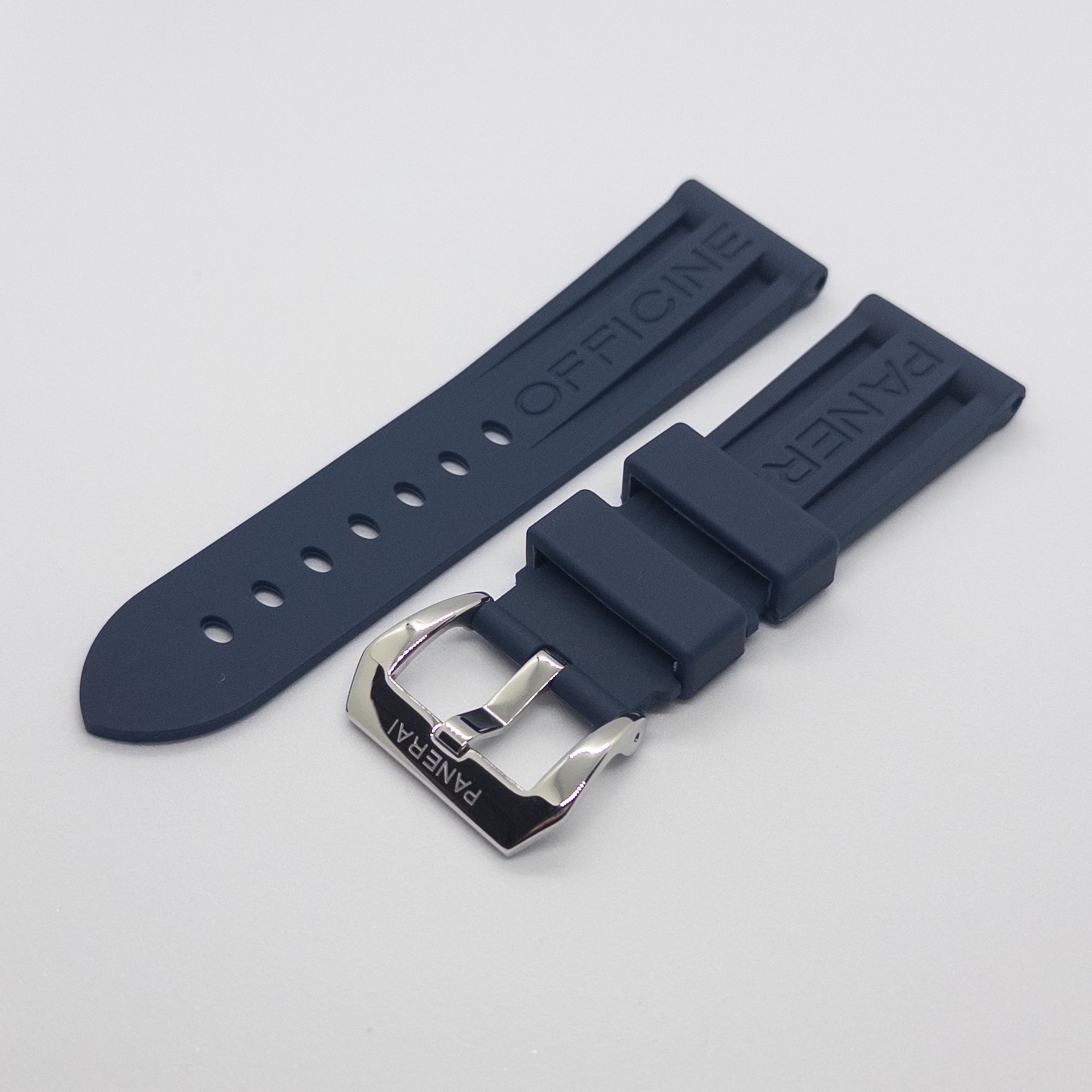24mm Panerai Officine Dark Blue Rubber Strap With Steel Buckle 