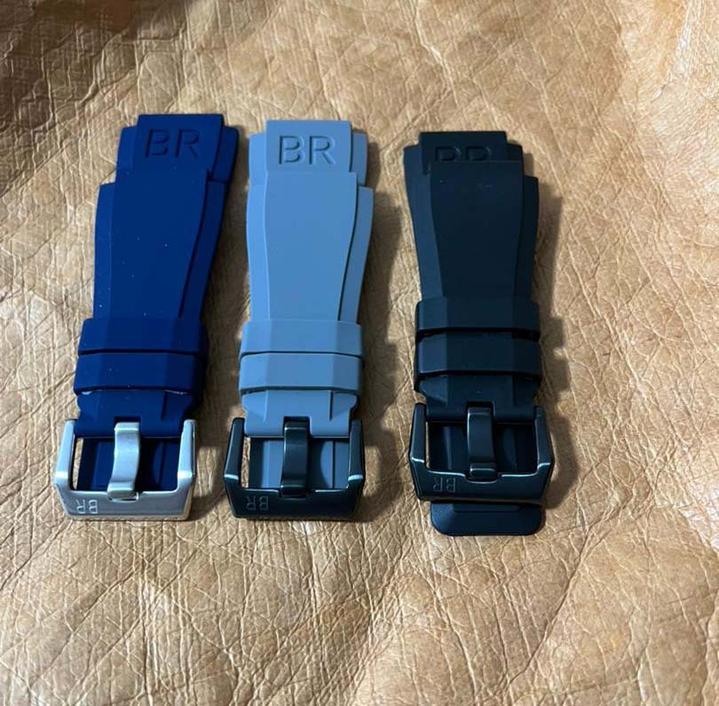Black/Grey/Blue Rubber Strap for Bell Ross BR01 and BR03