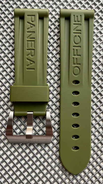 24MM/22MM Rubber Diver Strap For Panerai Officine ARMY GREEN Watch Replacement Band Bracelet Silver Buckle