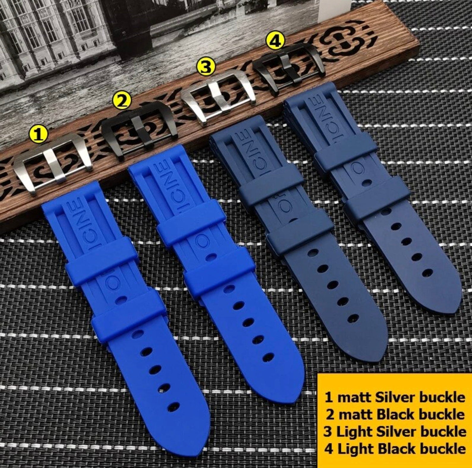 22mm 24mm Panerai Officine Blue rubber watch strap band