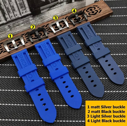 22mm 24mm Panerai Officine Blue rubber watch strap band bracelet with stainless steel solid Panerai buckle