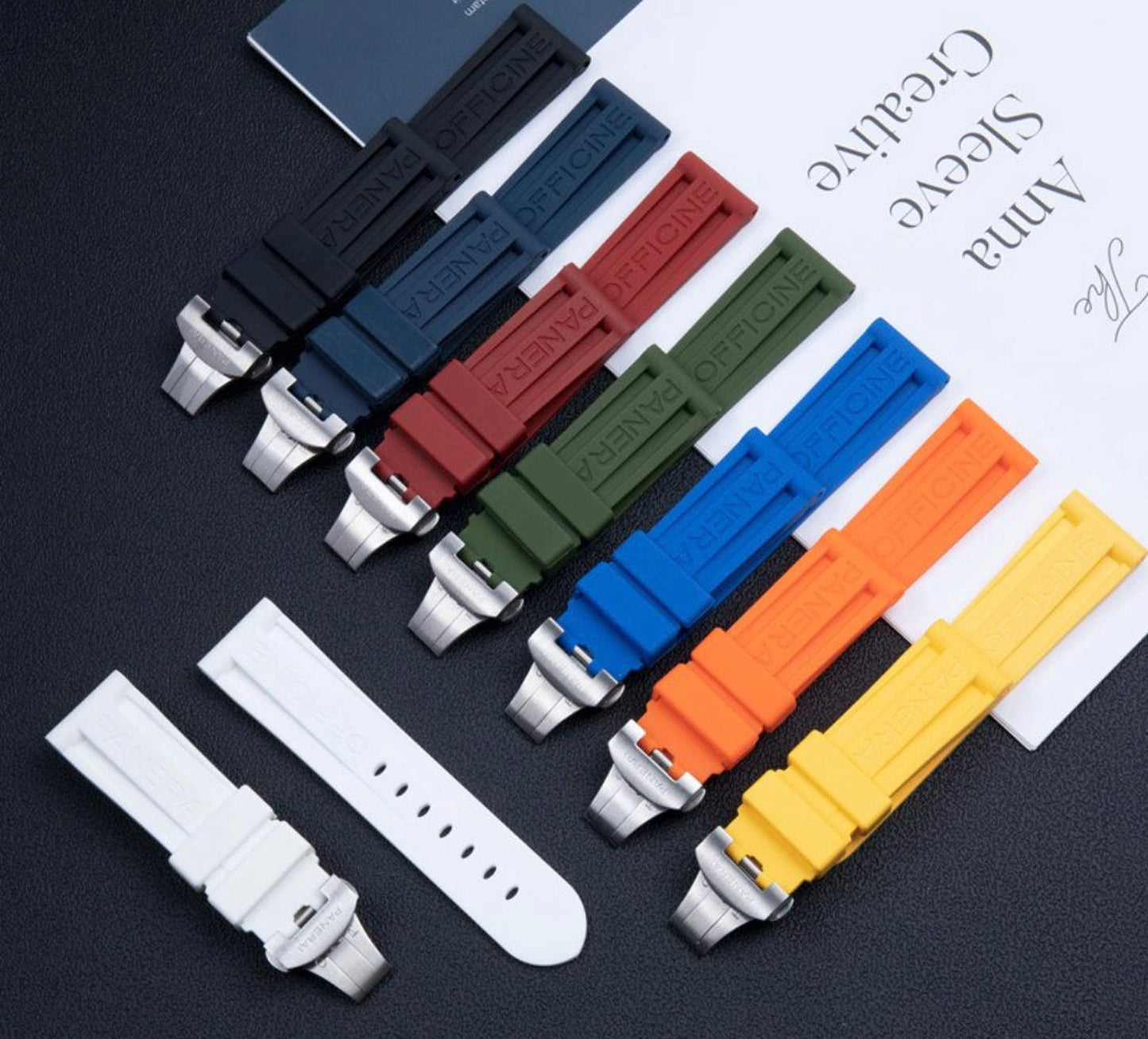 22MM Panerai Officine Rubber Watch Band Strap Bracelet with Buckle Diver Strap For 22mm Watch Replacement Band With Buckle Folding Clasp