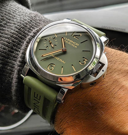 24MM/22MM Rubber Diver Strap For Panerai Officine ARMY GREEN Watch Replacement Band Bracelet Silver Buckle