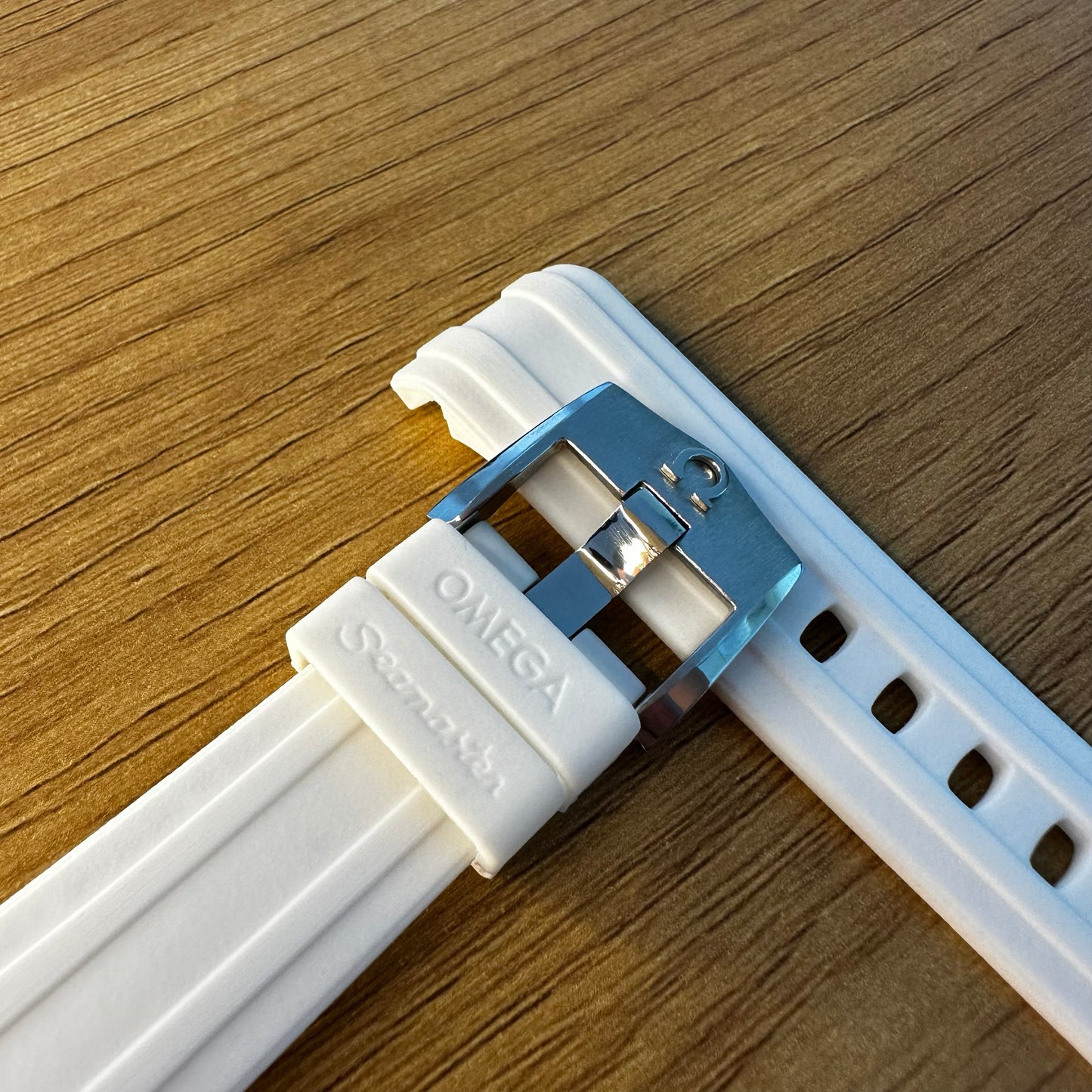 White Rubber Omega Band with Steel omega Buckle