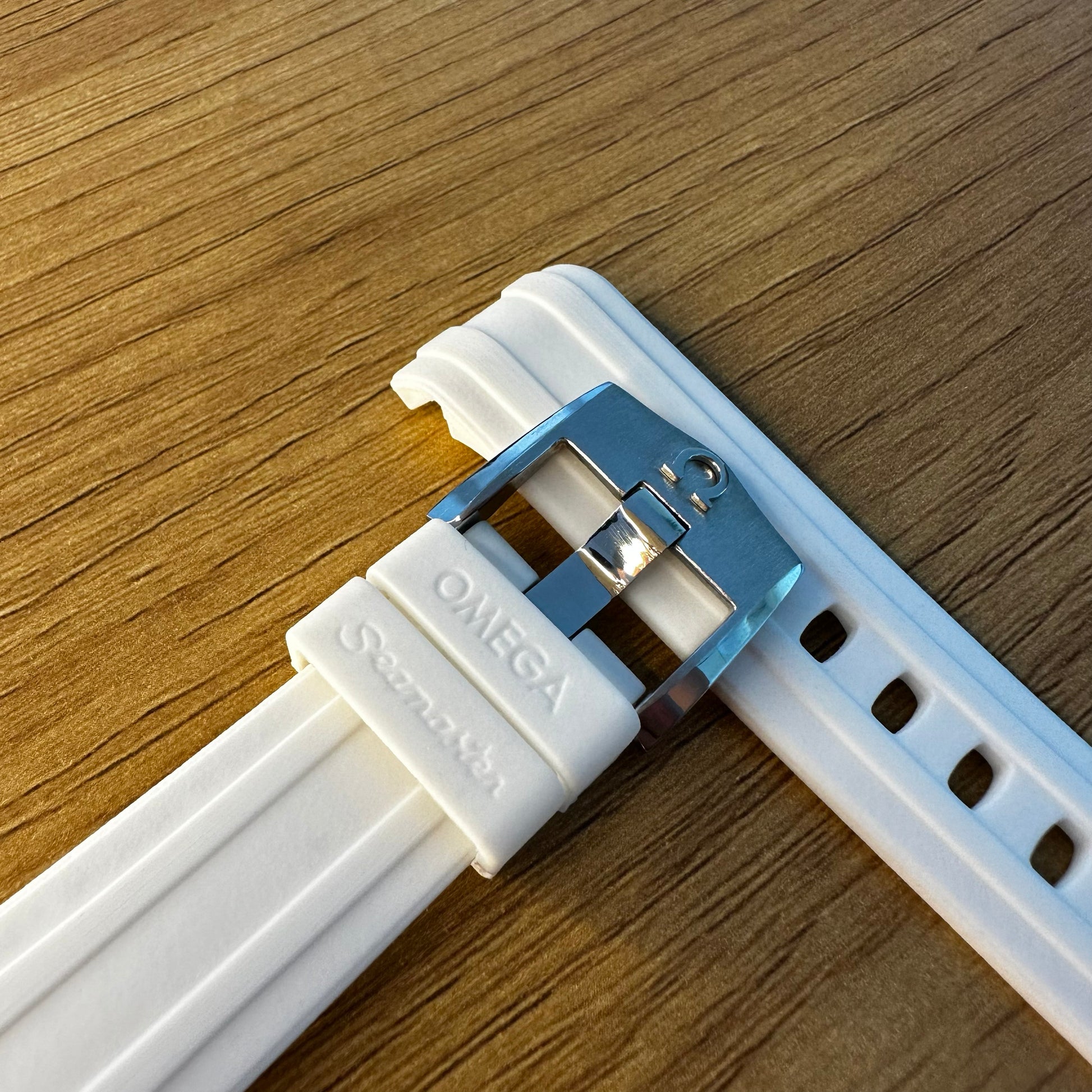 White Rubber Omega Band with Steel omega Buckle