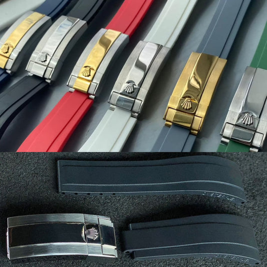21mm Rolex Oysterflex Style Replacement Rubber Strap Watch Band and Deployment Clasp Buckle For Daytona Submariner GMT Datejust Rolex Strap