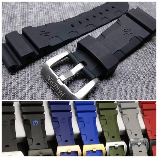 For Panerai 24mm 26mm Military Rubber Band Strap Clasp Buckle for 44mm 47mm Luminor Submersible Diver Watch PAM 441 111 Kautschuk Armband