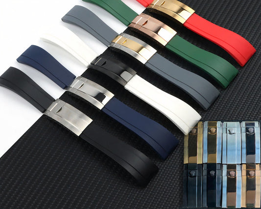 Rolex 20mm Oysterflex Rubber Strap Band w/ 16mm Buckle for 40mm Rolex Diver Watch Daytona Submariner GMT Explorer Yacht-Master Red Blue