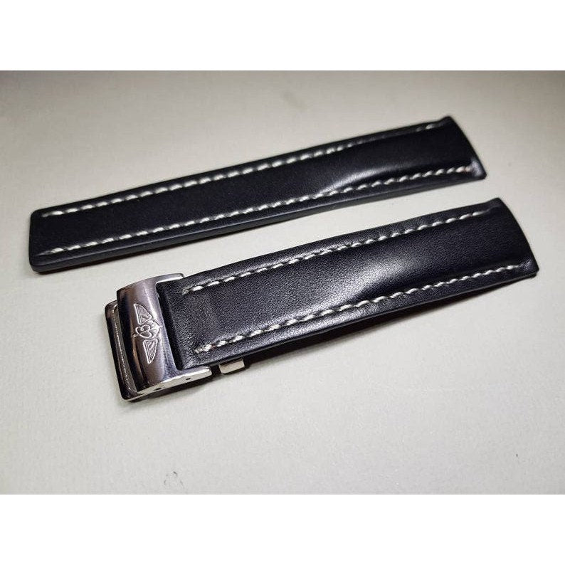 22mm / 24mm / 20mm Leather Strap for Breitling Watch Band Bracelet with Deployment Clasp Buckle Blue / Brown / Black with Steel Clasp Buckle