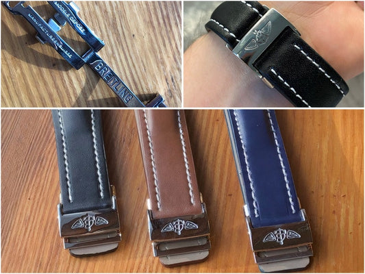 22mm / 24mm / 20mm Leather Strap for Breitling Watch Band Bracelet with Deployment Clasp Buckle Blue / Brown / Black with Steel Clasp Buckle