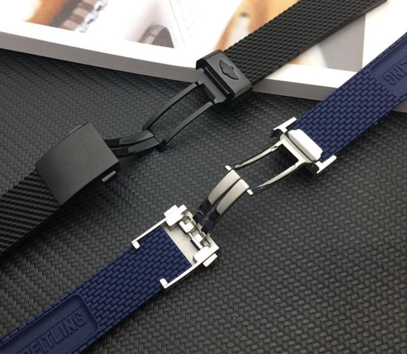 New 24/22 x 20mm BAND STRAP For Breitling High Quality Replacement Silicone Strap,Black and Blue band For Breitling Watch With Buckle breitl