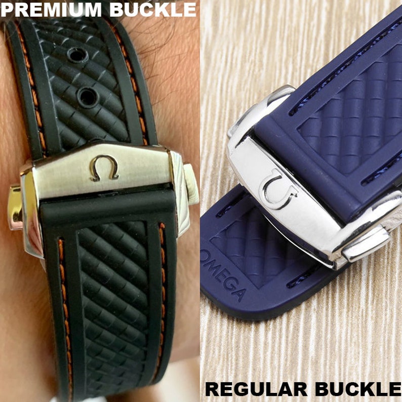 19mm Omega High-Quality Seamaster AT  Compatible Blue / Black Curved Rubber Aqua Terra 150M or Seamaster 300 Pro