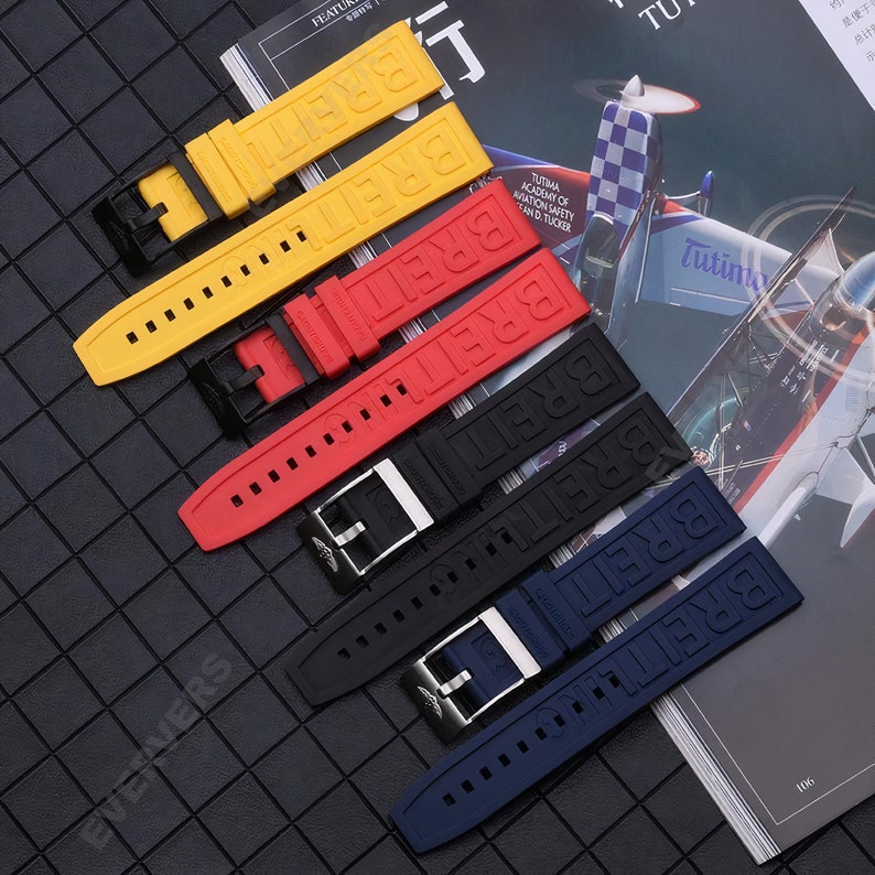 20mm/22mm/24mm For Breitling High Quality Replacement Rubber Strap, Black,Blue,Yellow,Red band For Breitling Watch With Buckle breitl
