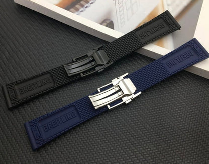 New 24/22 x 20mm BAND STRAP For Breitling High Quality Replacement Silicone Strap,Black and Blue band For Breitling Watch With Buckle breitl