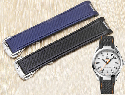 19mm Omega High-Quality Seamaster AT  Compatible Blue / Black Curved Rubber Aqua Terra 150M or Seamaster 300 Pro