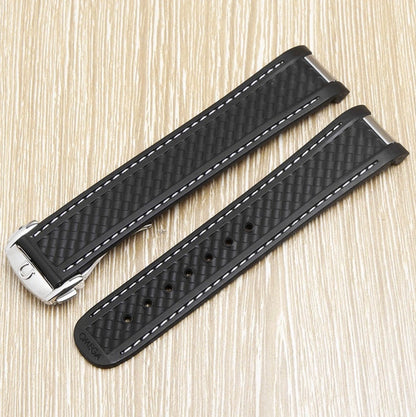 19mm Omega High-Quality Seamaster AT  Compatible Blue / Black Curved Rubber Aqua Terra 150M or Seamaster 300 Pro