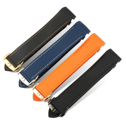 19MM 21MM For OMEGA Seamaster Planet Ocean, 007 Watches Silicone black blue orange and red Rubber Strap band with folding silver clasp